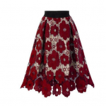 Naiste seelik K&otilde;rge elastne v&ouml;&ouml;koht &Otilde;&otilde;nes lilleline pits A-line Big Swing Kahekihiline s&auml;&auml;re keskele ulatuv naiste midi seelik 2XL punane