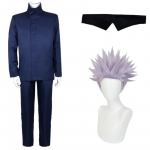 Anime Jujutsu Kaisen Gojo Satoru Cosplay Kost&uuml;&uuml;mid Top P&uuml;ksid Halloweeni peo keskkooli vormiriietuse komplekt L-(Full set+wig)