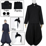 Geto Suguru Cosplay Anime Jujutsu Kaisen Geto Suguru Cosplay Kost&uuml;&uuml;m Must Koolivorm Parukas Kost&uuml;&uuml;m Halloweeni Kost&uuml;&uuml;m meestele L-(Costume+Wig)