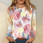 Naiste mood vabaaja lilledega tr&uuml;kitud &uuml;mara kaelusega pikkade varrukatega pullover XXL