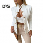 Naiste &uuml;likond, mantlialuse krae, pikkade varrukatega kaherealine &uuml;likonnajakk, &uuml;hev&auml;rviline, &otilde;huke, &auml;riline vabaaja v&auml;lir&otilde;ivad S valge