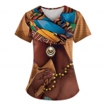 Naiste T-s&auml;rgid Isikup&auml;rastatud armsad tr&uuml;kised l&uuml;hikeste varrukatega V-kaelusega t&ouml;&ouml;vormi taskutopsid L kohv