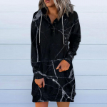 Naiste vabaaja kapuutsiga pikkade varrukatega, n&ouml;&ouml;riga džemprid, vintage prinditud kleit L tumesinine