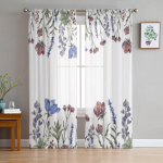 Blue Wildflowers l&auml;bipaistvad kardinad elutuppa magamistuppa k&ouml;&ouml;ki t&uuml;llkardinad kodu dekoratiivsed l&auml;bipaistvad paneelid 135W x 114H(cm)