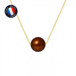 Collier - Perlinea - Perle de Culture d'Eau Douce - 9-10 mm - Chocolat - Or Jaune 9 Cts