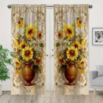2 tk Elegantne Kuldse Lillemustriga Kardin Kodu Dekoratsiooniks Akna Katteks Magamistuppa, Kontorisse, K&ouml;&ouml;ki, Elutuppa ja &Otilde;ppetuppa W50H160(CM)x2PCS&Hook