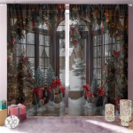 Kaasaegsed j&otilde;uluteemalised pol&uuml;ester uksekardinad - 2-osaline komplekt, pidulik digitaaltr&uuml;kk, masinpestav, p&uuml;hadekaunistus elutuppa W65X60H(cm)X2Pcs&Hook