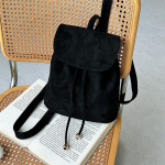 Korea Vintage Suede Klapiga T&otilde;mblukuga Seljakott Ins Uus Vabaaja Mood &Uuml;li&otilde;pilane V&auml;ike Seljakott &Uuml;hev&auml;rvilised Naiste Reisikotid Seljakott Sac 24x12x26.5cm must
