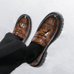Meeste Creepers Loafer Kleit Liftjalatsid K&otilde;rgus Suurenenud Must Nahast Paksu Talla Platvorm Kingad Suures suuruses EU: 38 must