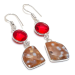 Ocean Jasper, Garnet 925 Sterling Silver Jewelry Earring 2.05 c3e23