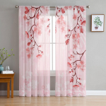 Roosa roosi&otilde;iega l&auml;bipaistvad kardinad elutoa kaunistamiseks Magamistoa k&ouml;&ouml;gi aknakardin T&uuml;ll Voile Organza kardinad 1 PCS W100XH250cm&Rod Pocket