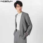 INCERUN Meeste pikkade varrukatega avatud esiosa &uuml;hev&auml;rvilised vabaaja &otilde;hukesed mantlid 4XL must