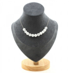 Pierres et Min&eacute;raux. Collier 10 perles Quartz craquel&eacute; du Br&eacute;sil 8 mm Chaine en acier Collier femmes, hommes. Taille personnalisabl