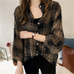 YYFS Naiste moe vabaaja kevad-s&uuml;gis ruuduline printimine pikkade varrukatega POLO kaelusega pluusid ja s&auml;rgid XXXXL