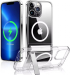 L&auml;bipaistev magnetiline telefoni&uuml;mbris iPhone 16 15 Plus 14 Pro Max 13 12 11 Mini jaoks koos tugijalaga MagSafe'i juhtmevaba laadimise tagakaanega iPhone 16 Pro Max puhas