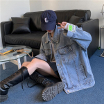 Kevad- ja s&uuml;gisene retro teksajakk naiste avara pikkade varrukatega n&ouml;&ouml;biga teksajoped XS sinine