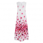 Suvine naiste maksikleit lilleprindiga A-l&otilde;ikeline lahtine varrukateta pikk kleit S valge