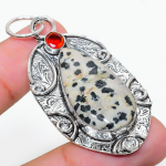 Dalmation Jasper, Garnet 925 Sterling Silver Jewelry Pendant 2.36 i8y81