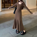 Retro Slim Pikkade varrukatega &Uuml;hev&auml;rviline P&otilde;hikleit Kevade ja S&uuml;gise Uus Stiil, Et Sa N&auml;eksid Sale ja V&ouml;&ouml;kohta Liibuv Kalasaba Seelik XL