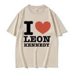 Ma armastan Leon Kennedy Prindiga T-s&auml;rke Naistele Unisex R&otilde;ivad Mood Vintage T-s&auml;rk Naistele Unisex Suurem Suurus Puuvillane L&uuml;hikeste Varrukatega T-s&auml;rk Topid 4XL beež