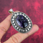 Charoite Handmade Gemstone Pendant, 925 Solid Sterling Silver Pendant Antique Jewelry, For Engagement Gift 2.40 Inches