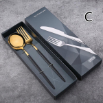 2/4 tk s&ouml;&ouml;giriistade kaasaskantav must ja kuldne roostevabast terasest lusikas, kahvel, steigi nuga komplekt reisis&ouml;&ouml;giriistad lauan&otilde;ud s&ouml;&ouml;giriistade komplekt C