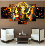HD-prinditud 5-osaline l&otilde;uendikunst Hindu jumal Ganesha elevant maalib hindu-jumala l&otilde;uendit dropshipping l&otilde;uendikunst UP-1931B 20x35cm*2 20x45cm*2 20x55cm*1