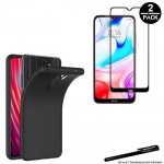 2 verres tremp&eacute;s pour xiaomi redmi 8 bords noirs et 1 coque de protection souple noir avec stylet toproduits&reg;