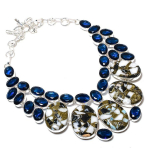 Sebrajaspis, Sinine topaas K&auml;sit&ouml;&ouml; 925 Sterlingh&otilde;be Kingitus Kaelakee 18 O3K75