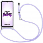 Coque pour samsung galaxy a34 5g coins renforc&eacute;s anti-rayure souple + bandouli&egrave;re violet