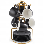 Espresso tasside komplekt alustasside ja metallist alusega Kohvitasside komplekt 6 tk 4 oz Cappuccino tassid Tassid teepidu jaoks - Valge 4.0 ounces must