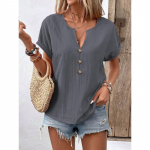 JKASHDK Naiste mood vabaaja suvekevadine &uuml;hev&auml;rvilise tr&uuml;kiga l&uuml;hikeste varrukatega V-kaelusega pluusid ja s&auml;rgid S