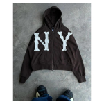 RogueWave Y2k Harajuku Retro Trendikas Br&auml;ndi T&auml;htede Tikandiga &Uuml;le suuruse dressipluus Naistele High Street Mood L&otilde;tv T&otilde;mblukuga Huppar XS gray