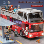 Suur &uuml;mberkujundatav kahekorruseline bussimudel ukse avamise funktsiooniga punane