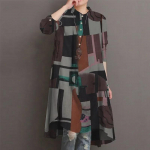 Boheemlaslik puuvillast ja linasest kangast pikkade varrukatega tr&uuml;kimustriga s&auml;rk - Vabaaja, l&otilde;dva l&otilde;ikega, keskmise pikkusega (2021. aasta v&auml;ljaanne) 4XL roosa