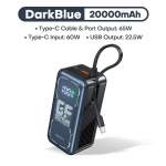 QOOVI 20000mah Power Bank PD 65W Kiirlaadimine Sisseehitatud kaabel V&auml;line suur aku Kaasaskantav laadija iPhone'i, Samsungi, Xiaomi jaoks sinine