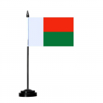Drapeau de Table - Madagaskar - 14 x 21 cm - Pol&uuml;ester - M&acirc;t en Plastique - Impression Recto/Verso