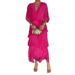 Naiste langev &scaron;ifoonist pulmak&uuml;lalise kleit volangidega poolvarrukatega impeeriumi v&ouml;&ouml;kohaga kroogetega m&auml;hiskleit V-kaelusega astmeline A-l&otilde;ikeline kleit L roosa