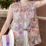 Stiilne tikitud vest mitmek&uuml;lgne suvine uus 2025 topp retro &otilde;huke vest moodne M (under 50kg recommended)