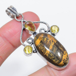 Natural Tiger Eye, Citrine 925 Sterling Silver Jewelry Pendant 2.36 n1q23