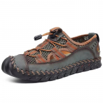 Meeste mikrokiust nahast k&auml;sitsi &otilde;mmeldud hingavast v&otilde;rgust pehmed vabaaja sandaalid 48 roheline