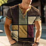 3D-print Patchwork V&auml;rviplokk Vintage Henley S&auml;rgid Meeste Mood Suured n&ouml;&ouml;bitavad l&uuml;hikeste varrukatega T-s&auml;rgid Topid Riided 6XL