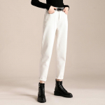 RAIN.CUN Women's Winter Warm High-Waist White Carrot Dad Jeans 28