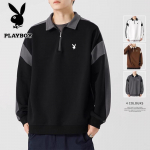 Playboy Meeste v&auml;rviplokkidega poollukuga polosweater L must