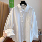 Mugav ja mitmek&uuml;lgne retro uus hiina valgus rahvuslik tuuleplaat pandlaga pikkade varrukatega valge s&auml;rk naiste disainitunnetusega vabaaja mitmek&uuml;lgne s&auml;rk 2XL