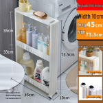 &Uuml;limalt kitsas 10 cm laiune ratastega hoiuriiul k&ouml;&ouml;ki, vannituppa, k&uuml;lmkapi vahesse ja elutuppa. P&otilde;randal seisav k&auml;ru.