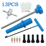 Car tire valve stem tallation kit with valve core puller set for fast valve stem service and tire maintenance 13PCS