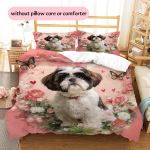 Armastus s&uuml;dame ja shih tzu mustriga voodipesu Kodu kaunistus S&uuml;nnip&auml;evakingitus (1 * tekikott + 2 * padjap&uuml;&uuml;ri, ilma s&uuml;damikuta) 135x200cm