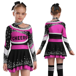 Varsity stiilis cheerleadingi vorm lastele: Pikkade varrukatega litritega topp koolit&auml;he ja kontrastse seelikuga esinemiseks 15-16 Years pink