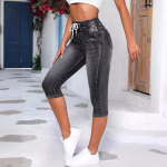 Naiste teksap&uuml;ksid Retro v&auml;rvi K&otilde;rge v&ouml;&ouml;kohaga Disain L&uuml;hikesed teksap&uuml;ksid Pingutusn&ouml;&ouml;riga Denim-p&uuml;ksid L must